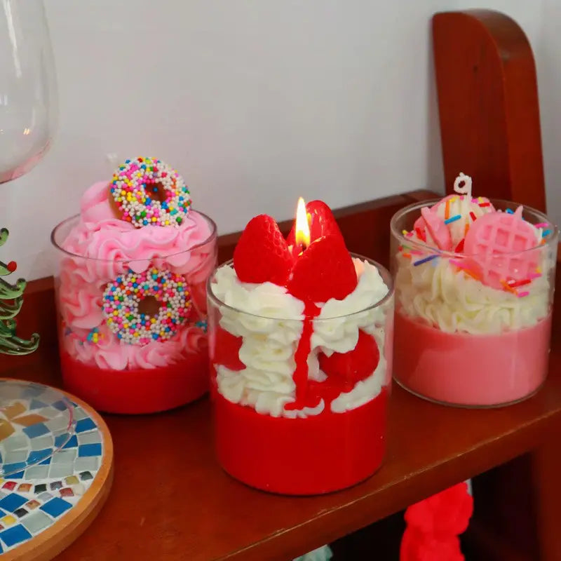 Unique Ice Cream Candles Layered Strawberry Ice Cream Dessert Scented Candle