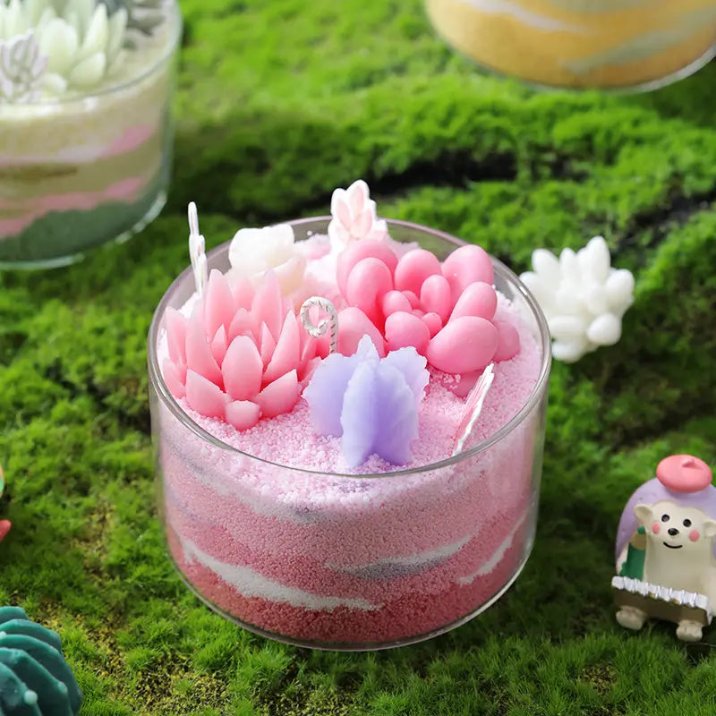 Home Decor Aroma Candles Succulent Cactus Sand Painting Scented Candle