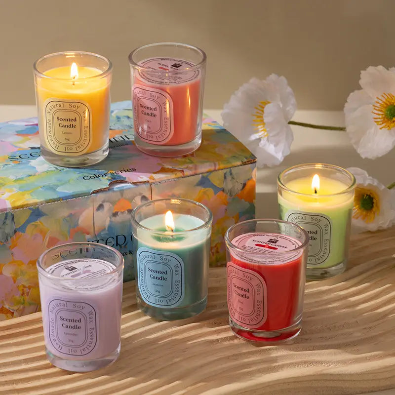 Luxury Home Decorative Aromatic Color Glass Jar Soy Wax Scented Candle