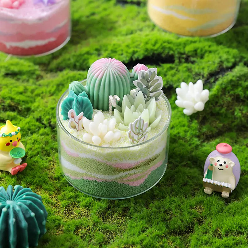Home Decor Aroma Candles Succulent Cactus Sand Painting Scented Candle