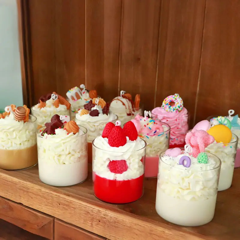 Unique Ice Cream Candles Layered Strawberry Ice Cream Dessert Scented Candle