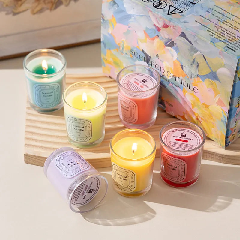 Luxury Home Decorative Aromatic Color Glass Jar Soy Wax Scented Candle