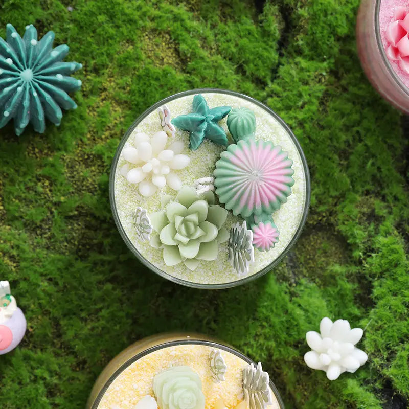 Home Decor Aroma Candles Succulent Cactus Sand Painting Scented Candle