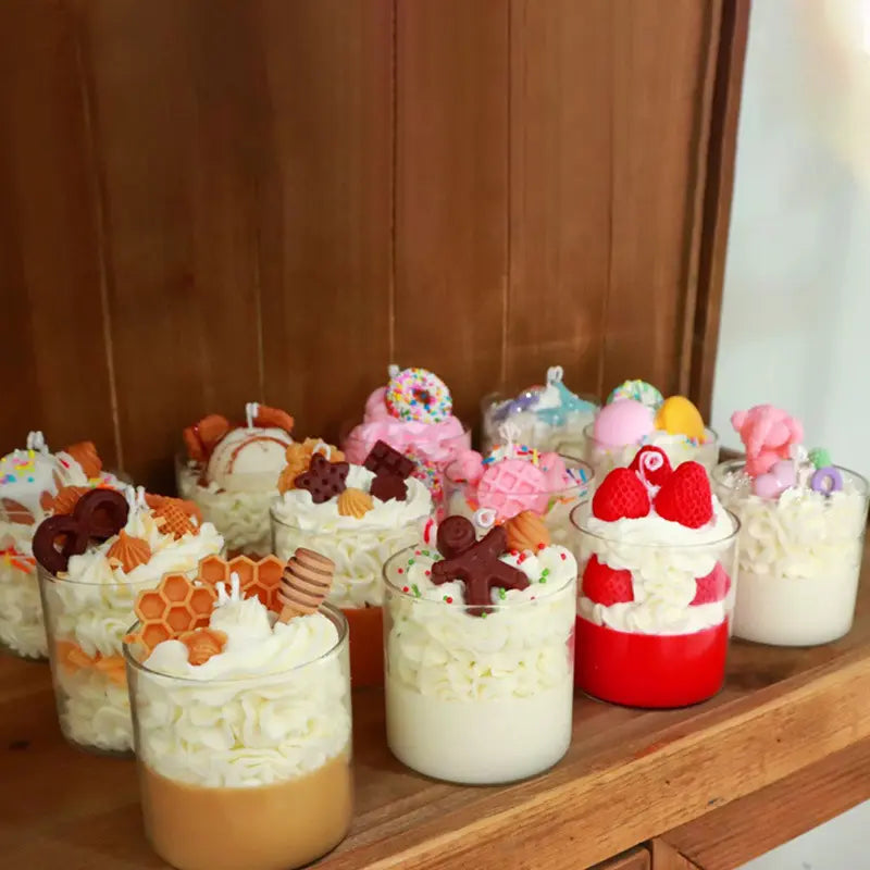 Unique Ice Cream Candles Layered Strawberry Ice Cream Dessert Scented Candle