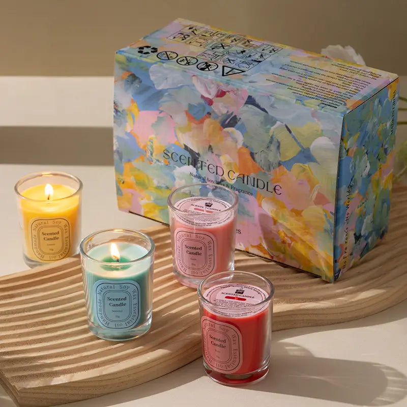 Luxury Home Decorative Aromatic Color Glass Jar Soy Wax Scented Candle