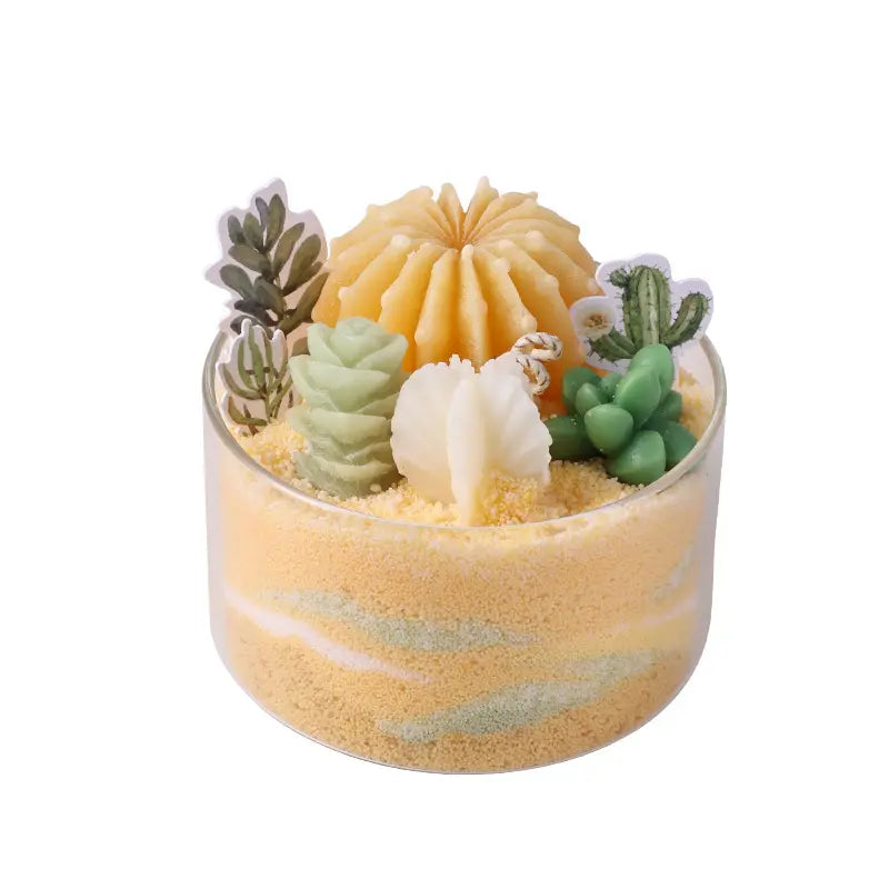 Home Decor Aroma Candles Succulent Cactus Sand Painting Scented Candle